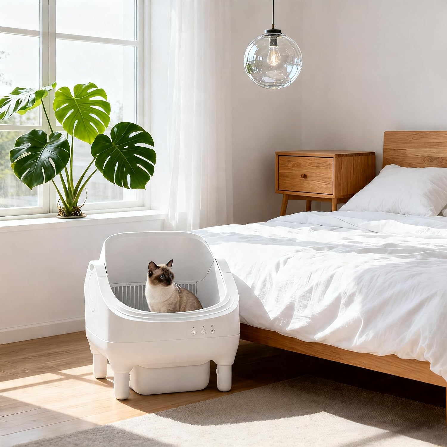 Revolutionary Smart Open Top Self-Cleaning Litter Box for Cats - Large Capacity with App Control & Odor Isolation, Includes Trash Bags & Cat Litter Mat