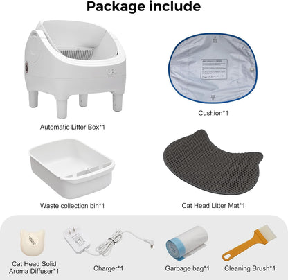 Revolutionary Smart Open Top Self-Cleaning Litter Box for Cats - Large Capacity with App Control & Odor Isolation, Includes Trash Bags & Cat Litter Mat