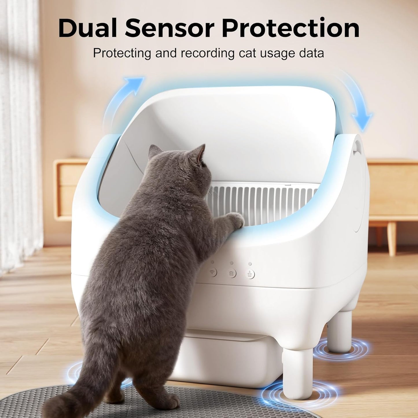 Revolutionary Smart Open Top Self-Cleaning Litter Box for Cats - Large Capacity with App Control & Odor Isolation, Includes Trash Bags & Cat Litter Mat