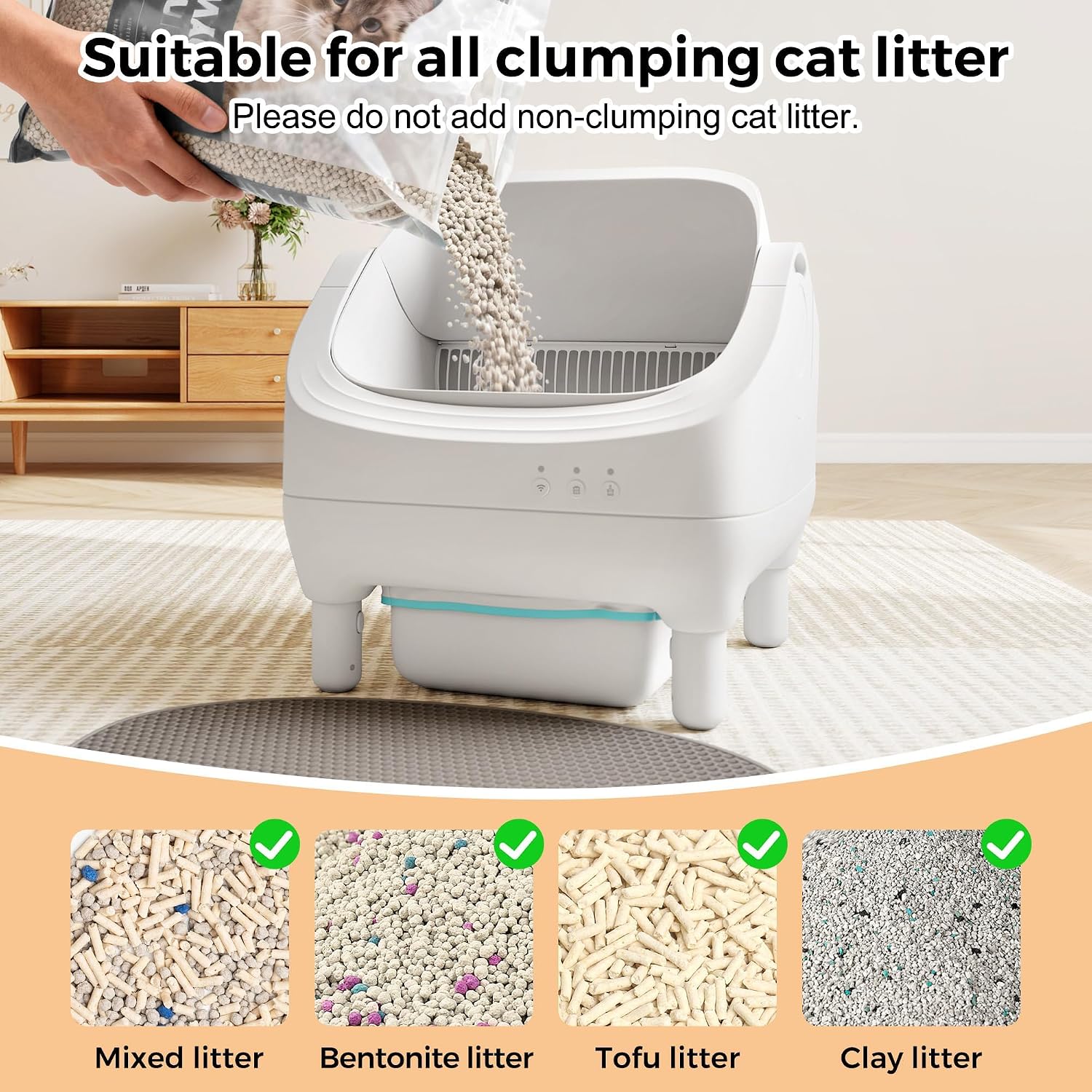 Revolutionary Smart Open Top Self-Cleaning Litter Box for Cats - Large Capacity with App Control & Odor Isolation, Includes Trash Bags & Cat Litter Mat