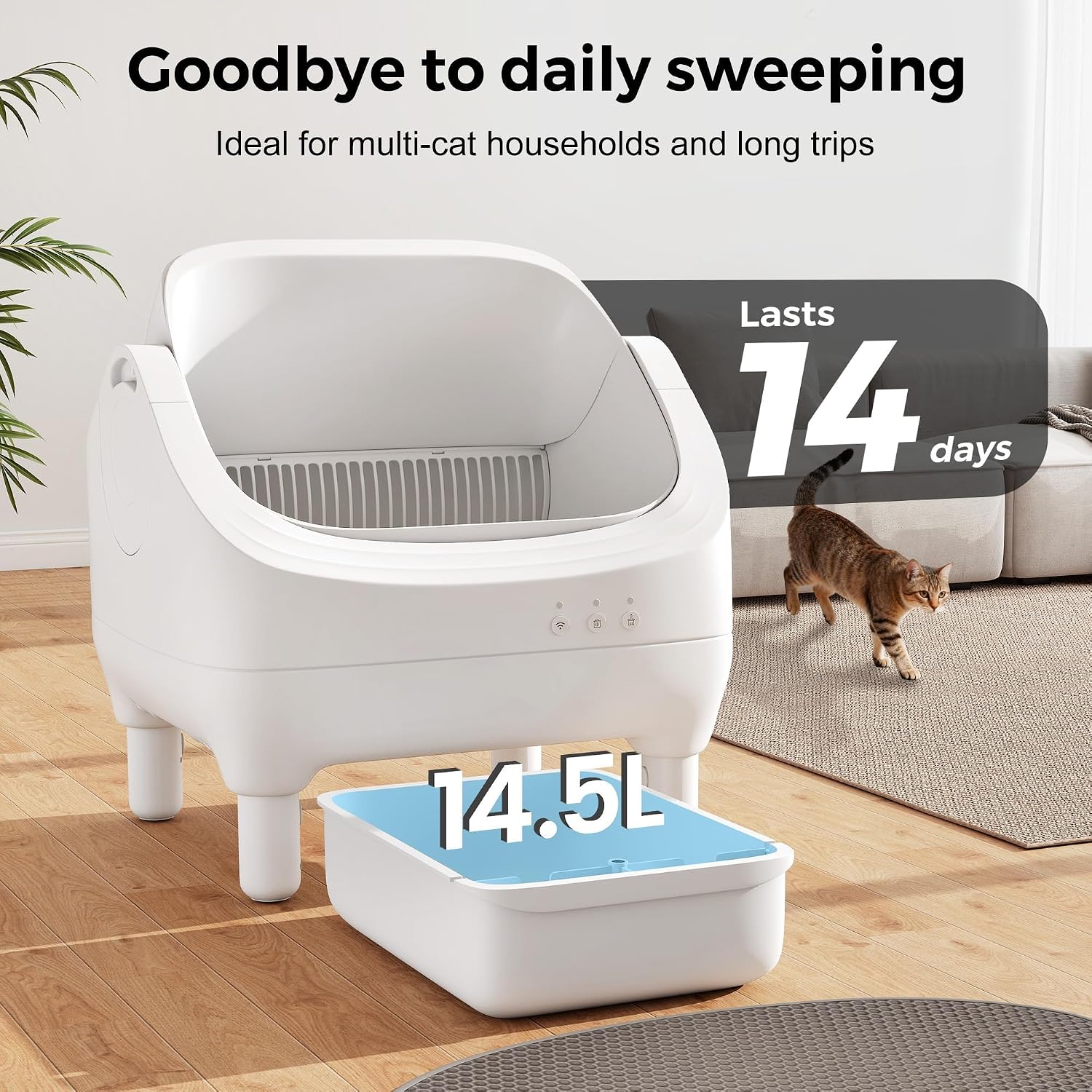 Revolutionary Smart Open Top Self-Cleaning Litter Box for Cats - Large Capacity with App Control & Odor Isolation, Includes Trash Bags & Cat Litter Mat